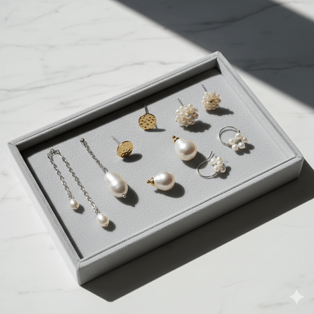 04. Shop asymmetriske perleørhenger hos PearlsOnly